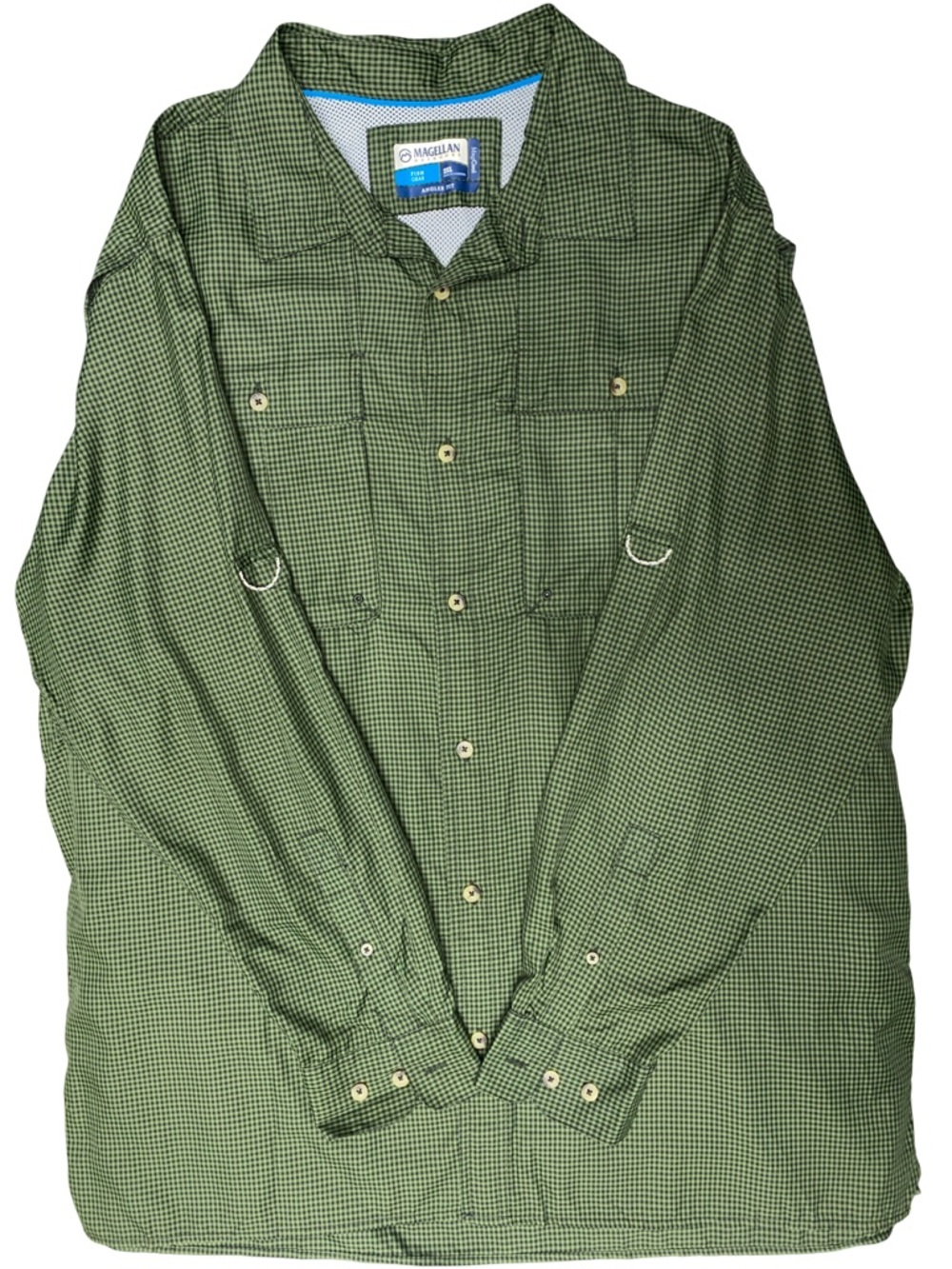 Magellan Outdoors Fishing Shirt Men’s 2XL Green Checkered Long Sleeve Vented